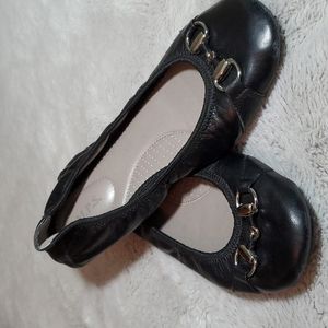 M.P.S. Latida Womens Black Leather Ballet Slip-on w/Silver Buckle Trim-EUC-Sz 7M